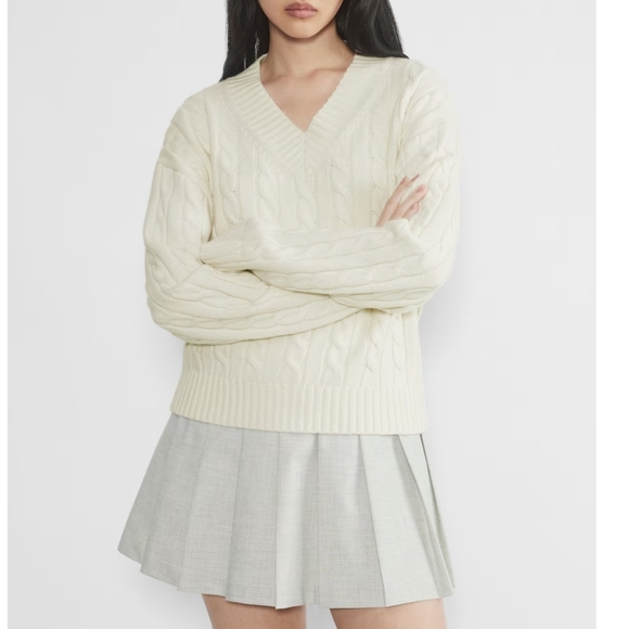 SUNDAY BEST Peggy V Neck Sweater White Wool S Small Aritzia - Picture 3 of 13